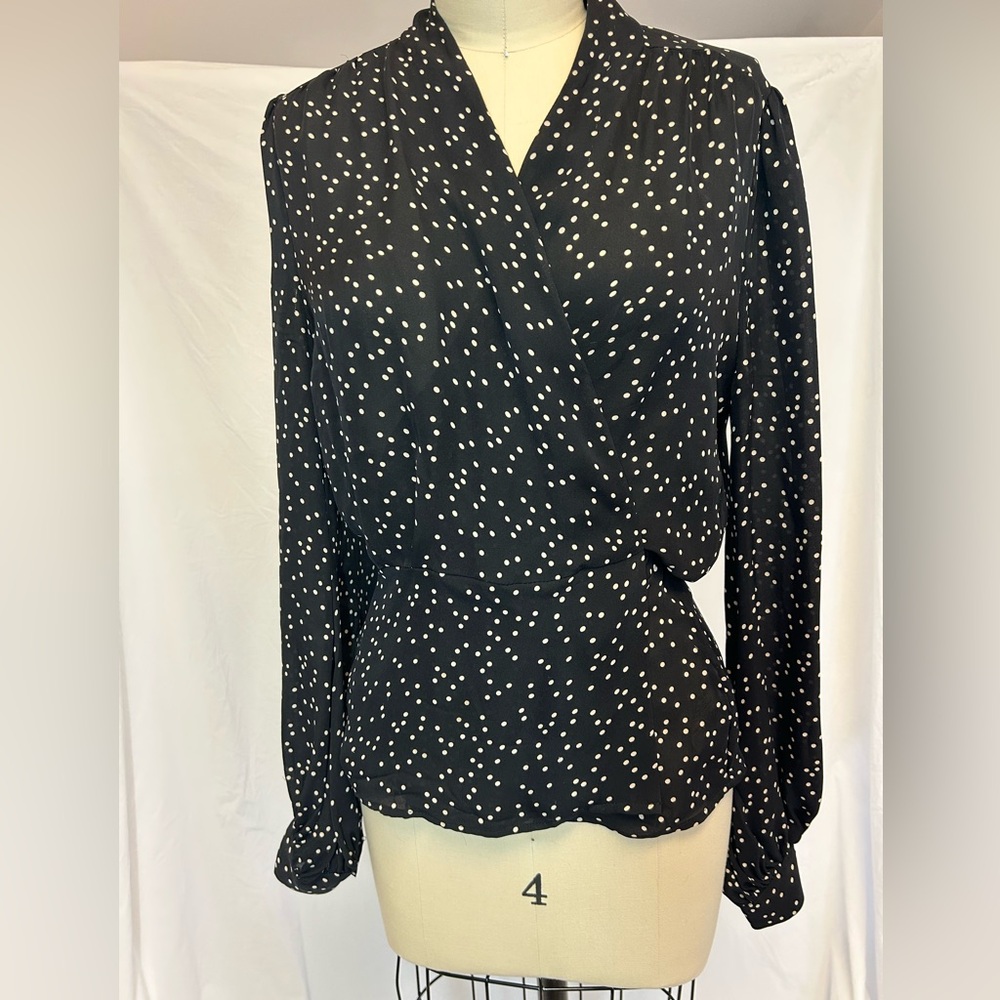 L'AGENCE Black & White Polka Dot Wrap Blouse